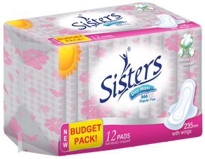 SISTERS DRY MAXI REG FLOW W/WINGS (PINK)