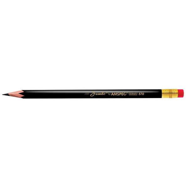 6PCS/set AMSPEC #570 JUMBO Black Pencil with eraser Primary grade pencil