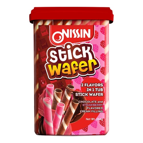 NISSIN STICK WAFER TUB CHOCO & STRAW 264G